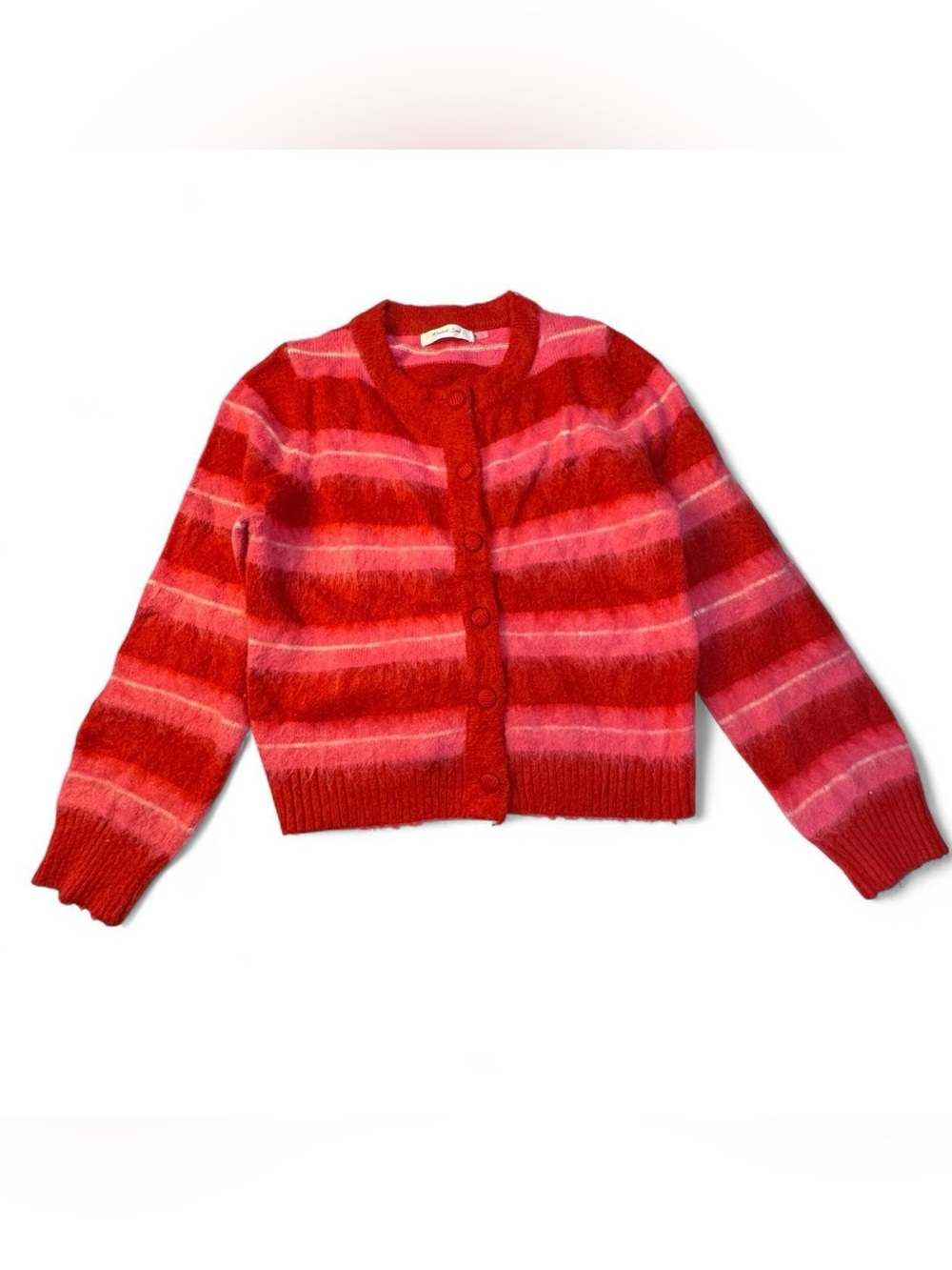 Mustard Seed Red Pink Striped Fuzzy Cardigan Women's Small Coquette Cottagecore